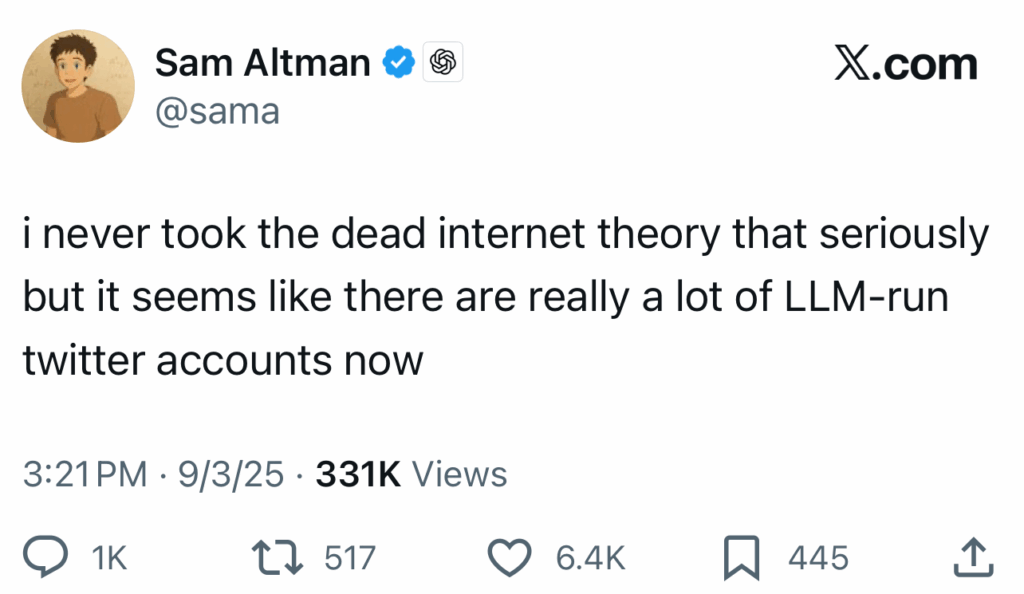 Tweet about LLM-run Twitter accounts